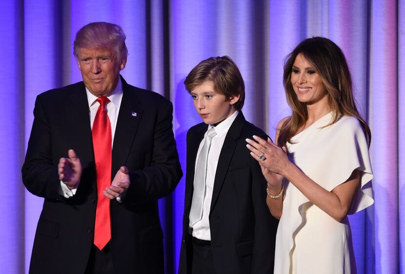 Donald Trump appeared with son Barron and wife Melania to herald his victory on election...