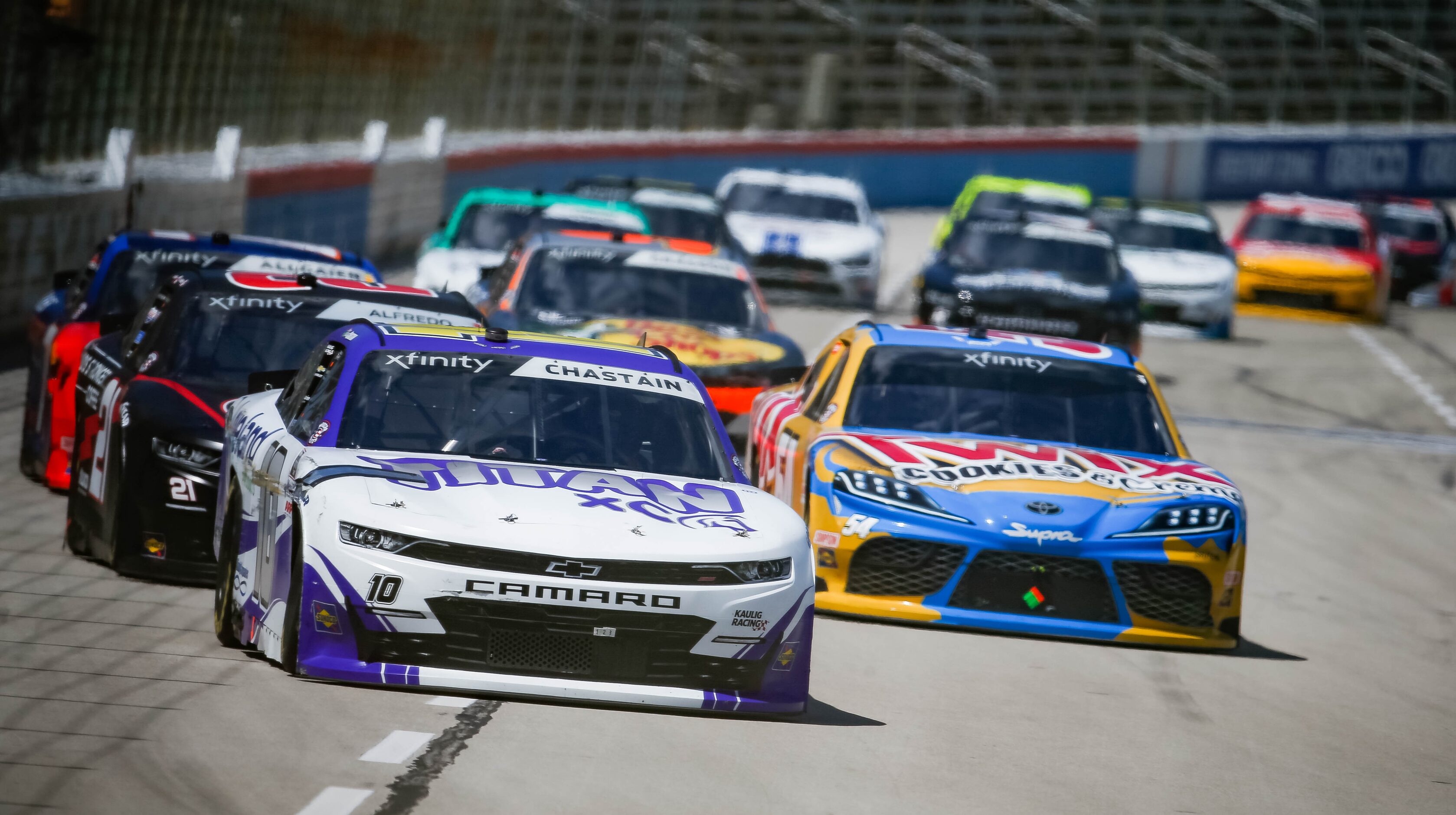 NASCAR Xfinity's Ross Chastain (No. 10) races down the front stretch during the My Bariatric...