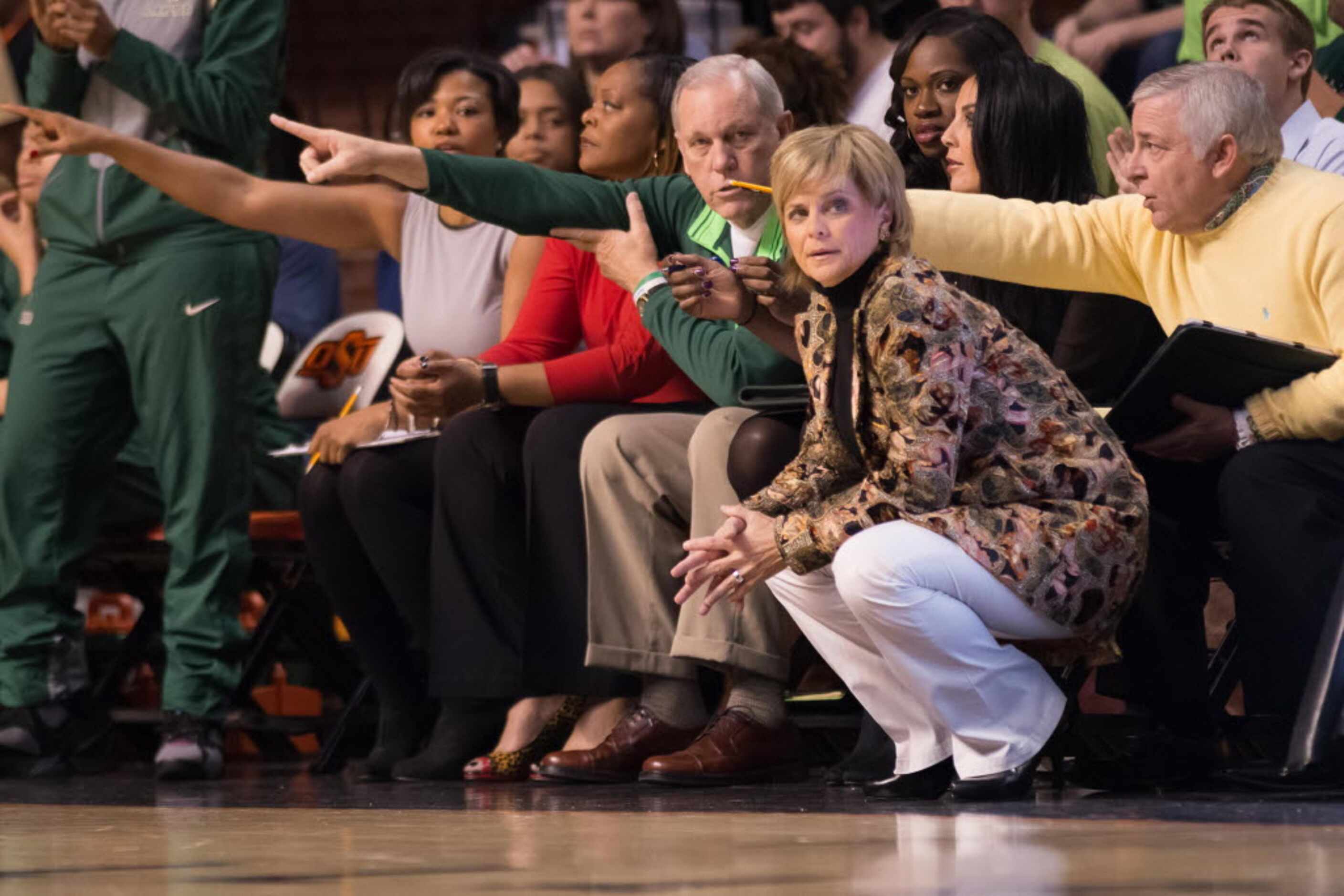 Dec 30, 2015; Stillwater, OK, USA; Baylor Bears head coach Kim Mulkey reacts on the...