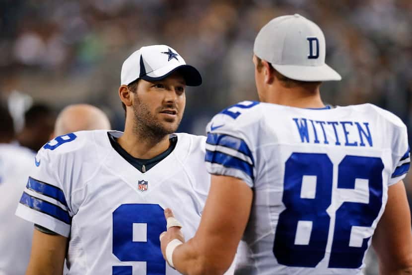 FILE -  In this Saturday, Aug. 24, 2013 file photo, Dallas Cowboys quarterback Tony Romo (9)...