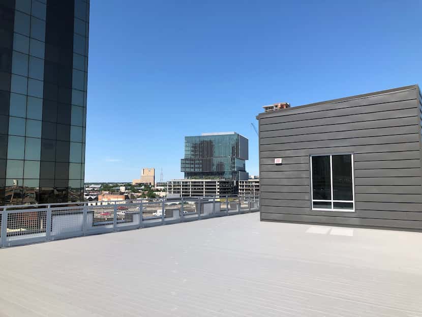 The roof deck of the 2200 Main building has views of nearby Deep Ellum, downtown and the...