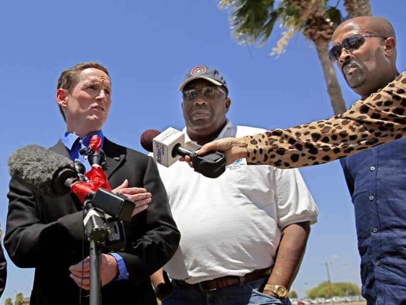 
(From left) Dallas County Judge Clay Jenkins, State Sen. Royce West and Rev. Frederick D....