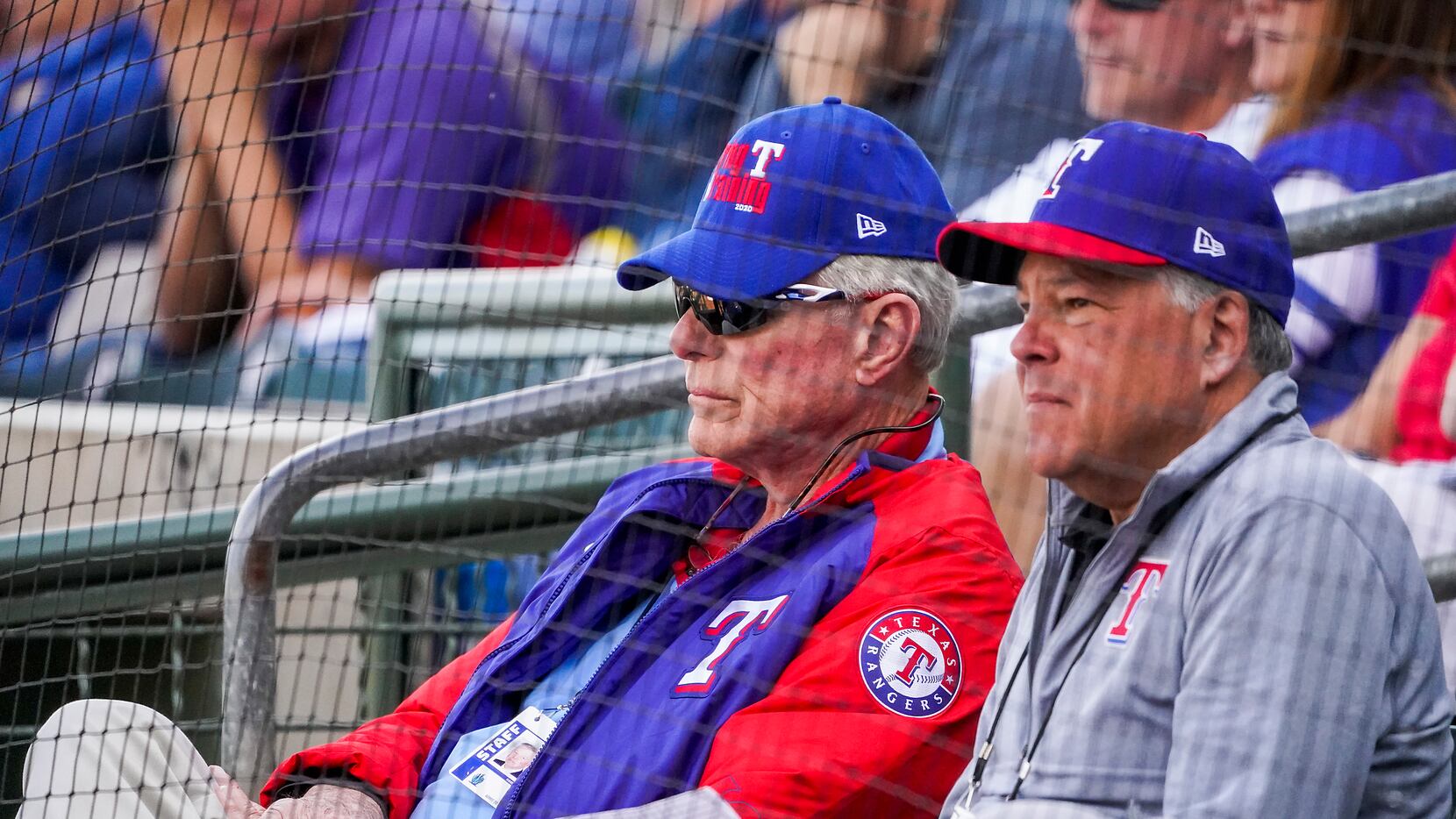 FILE — Texas Rangers co-chairman and managing partner Ray C. Davis (left) and chairman,...