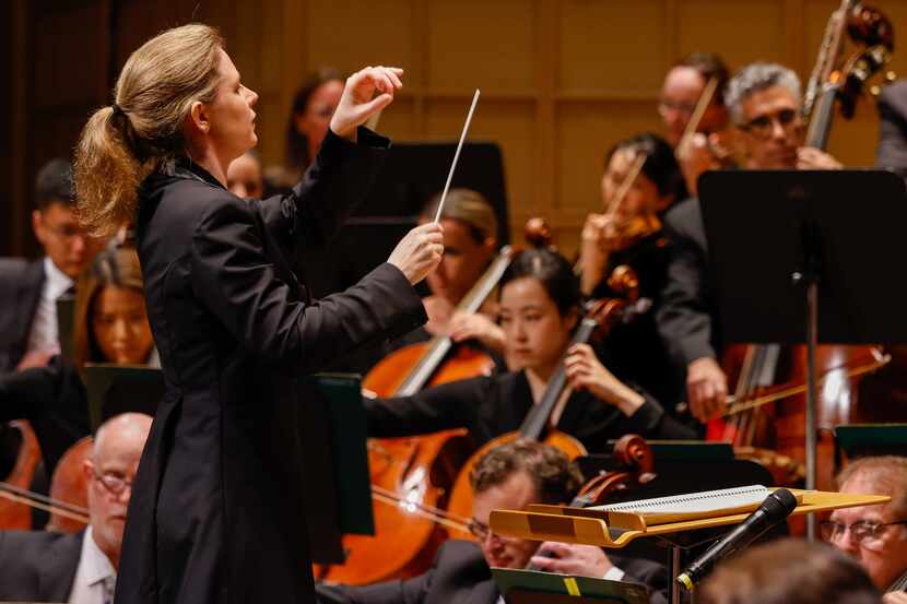 Principal guest conductor Gemma New leads the Dallas Symphony Orchestra in "What Keeps Me...