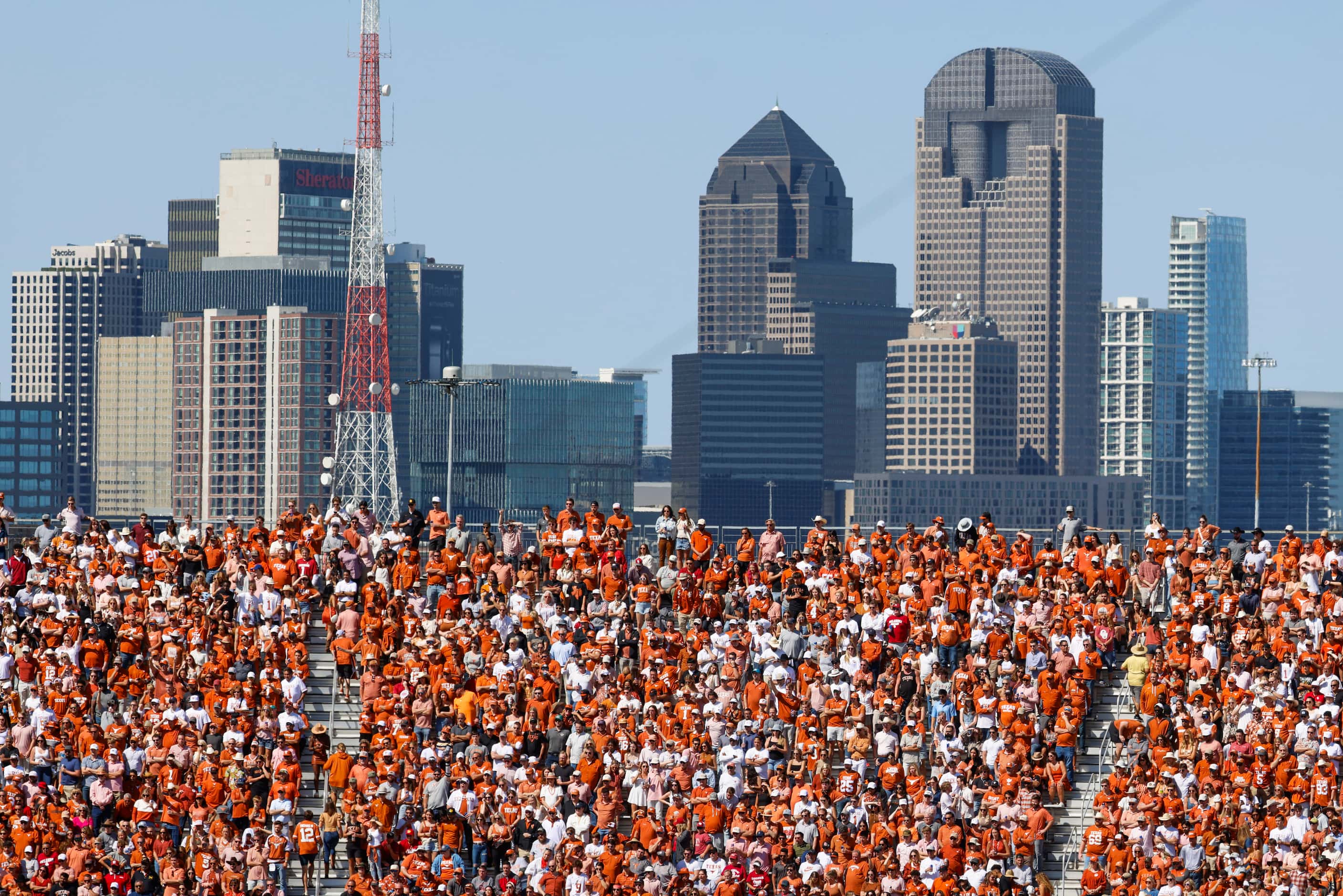 Texas fans gather during the Red River Rivalry at the Cotton Bowl, on Saturday, Oct. 7,...