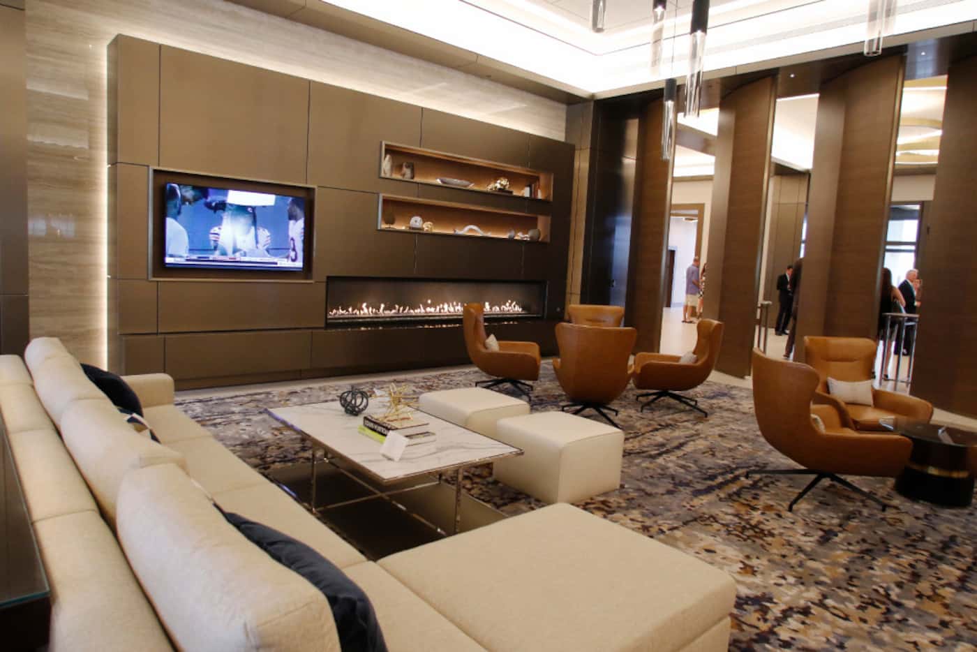 One of the lounge areas for guest located in the lobby at the Omni Frisco Hotel at The Star...