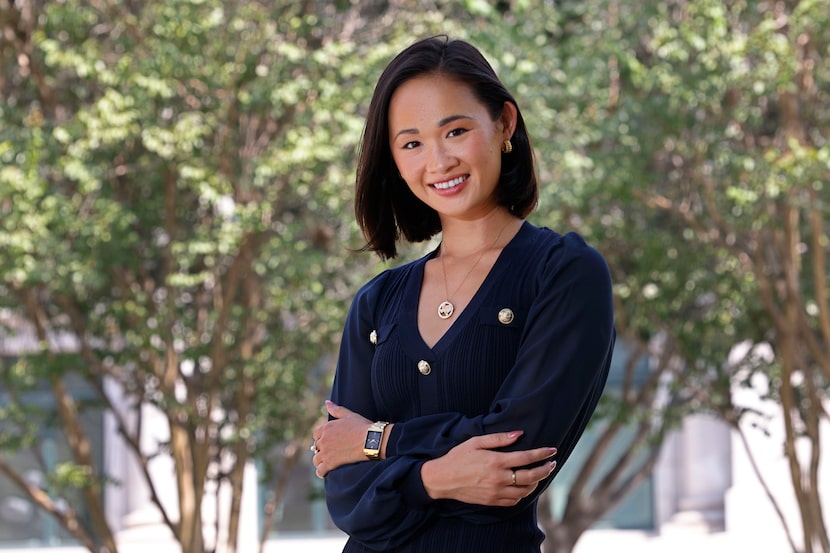 Former Miss Texas 2022 Averie Bishop poses for a photo at Main Street Garden Park, Thursday,...