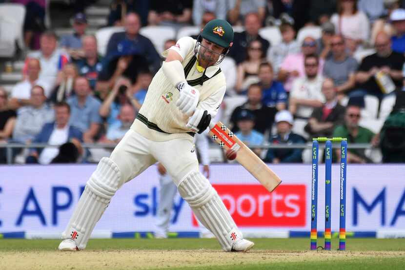 Australia's Travis Head plays a shot during the third day of the third Ashes Test match...