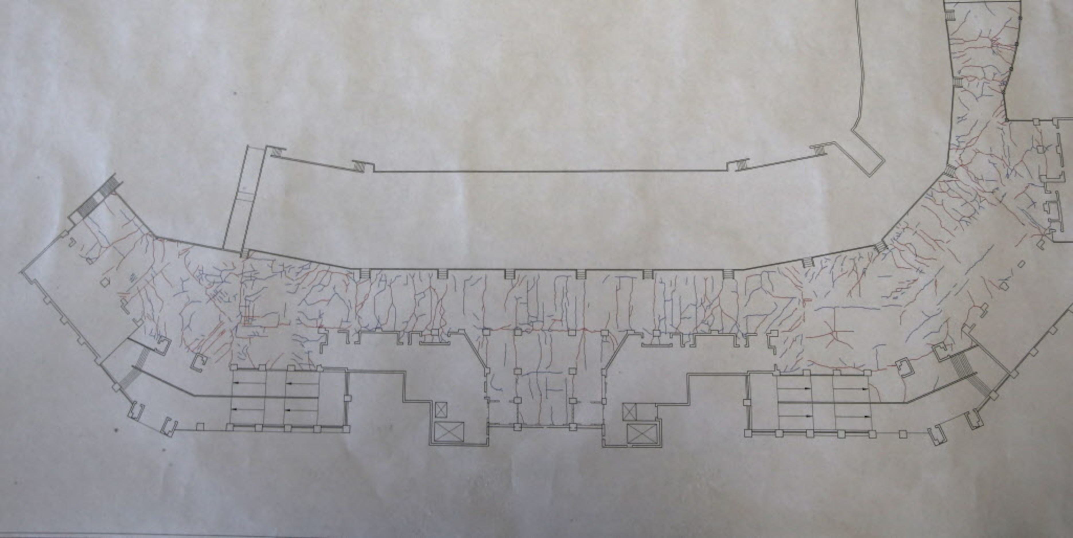 Blueprint of the visible cracks at Eagle Stadium in Allen, Texas on May 19, 2014.