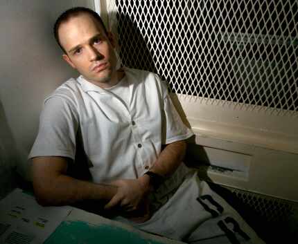 In this Dec. 3, 2003, file photo, Texas death row inmate Randy Halprin, then 26, sat in a...