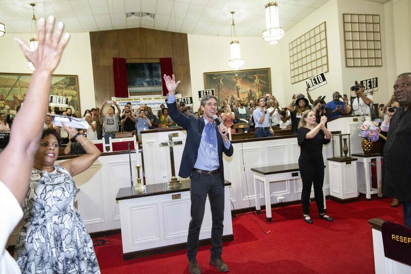 U.S. Representative Beto O'Rourke campaigns in Dallas, Texas, on September 14, 2018. -...