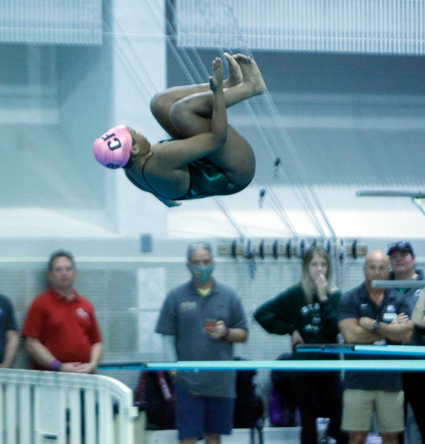 Carrollton Newman Smith diver Sherita Haskins competes in the 5A Girls competition. The...