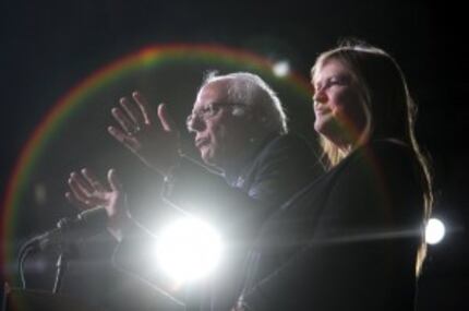  Bernie Sanders and his wife, Jane O'Meara Sanders, during a Super Tuesday election night...