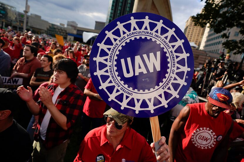 United Auto Workers members rallied in Detroit the day after their strike began.