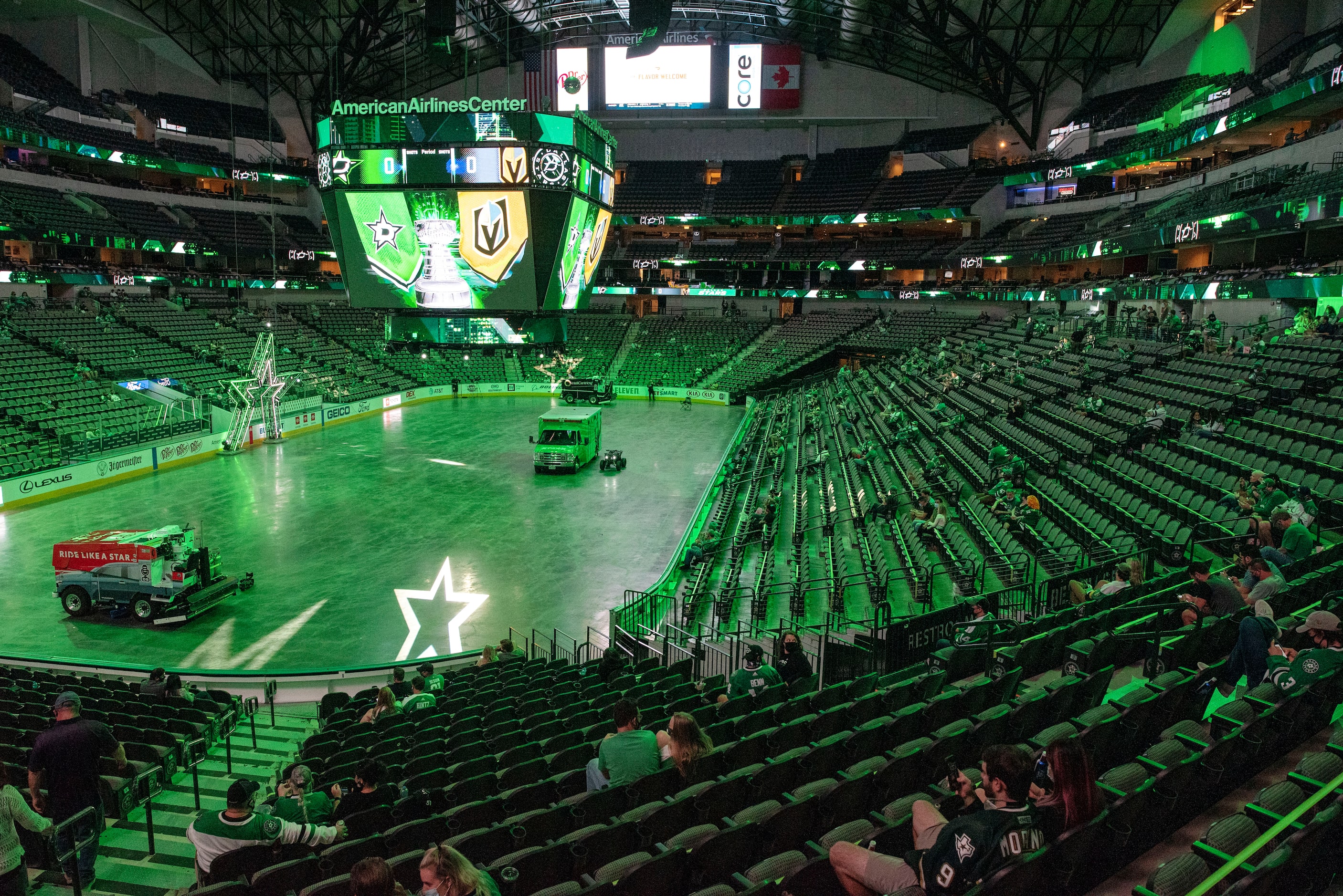 The beginning of period 2 at a watch party for the NHL Western Conference Final game 2 with...