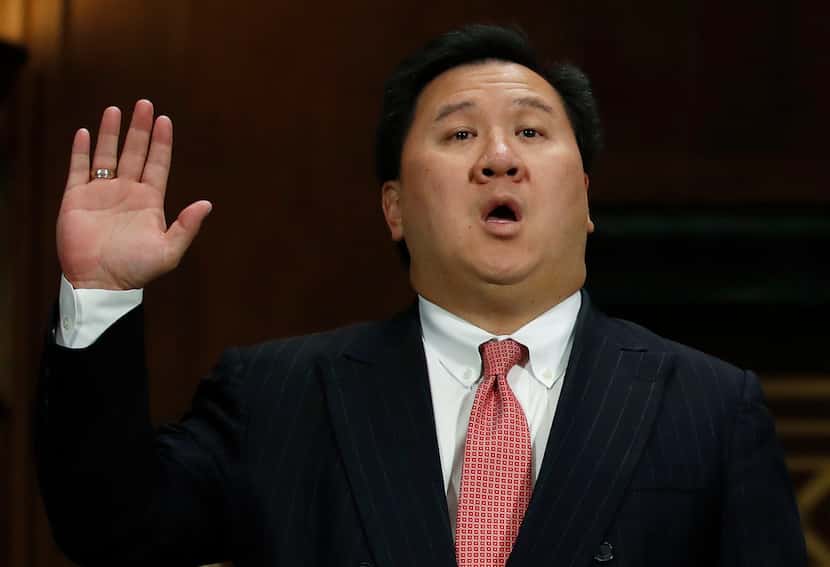 James Ho was sworn in Wednesday during a Senate Judiciary Committee hearing on his...