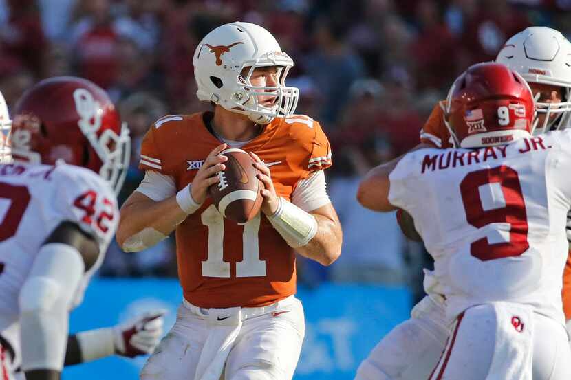 Texas Longhorns quarterback Sam Ehlinger (11) is pictured during the Oklahoma University...