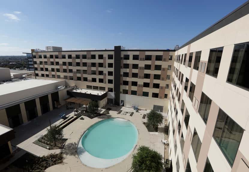 Allen's new convention center and 300-room Marriott Delta hotel surround a courtyard and pool.