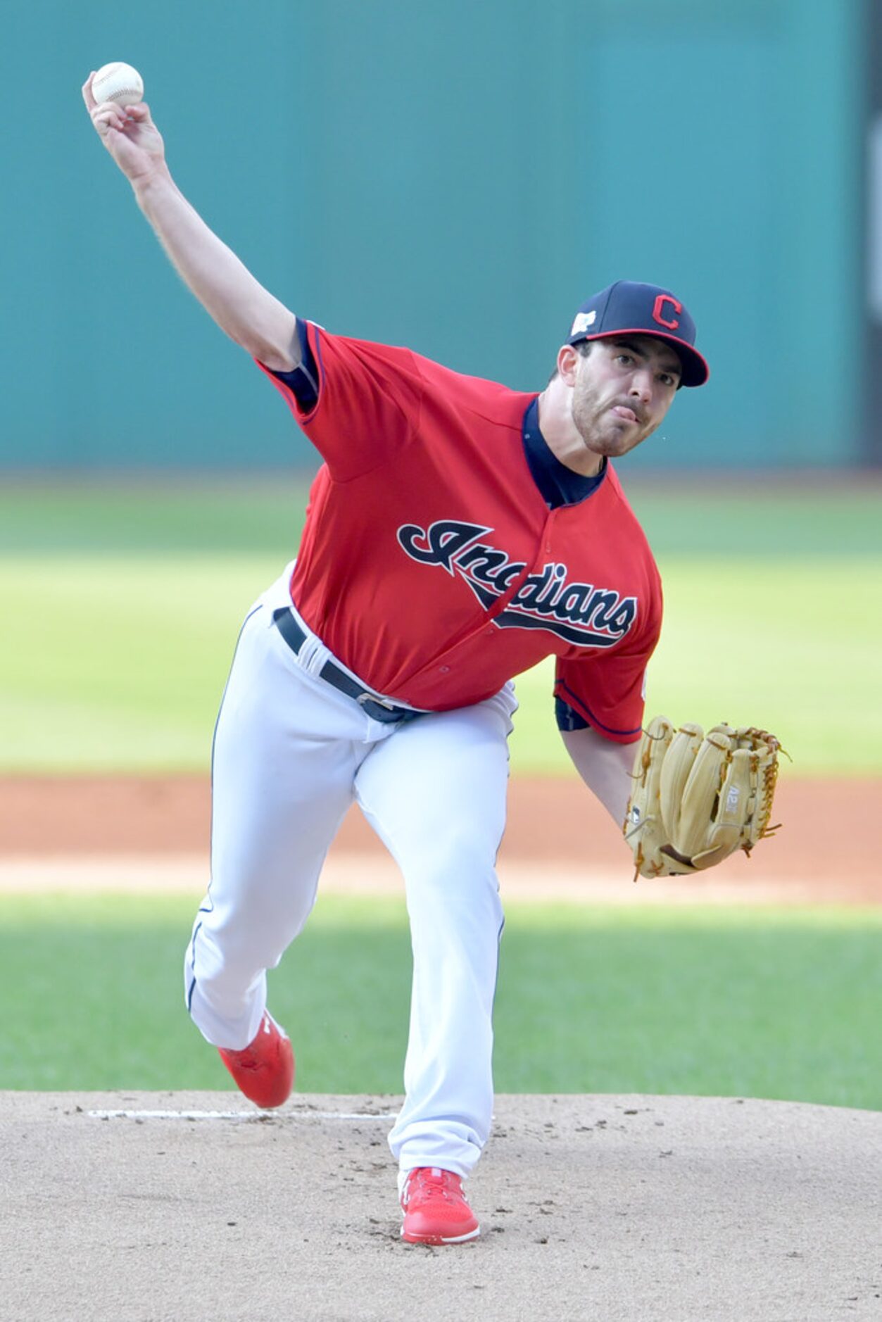 CLEVELAND, OHIO - AUGUST 05: Starting pitcher Aaron Civale #67 of the Cleveland Indians...