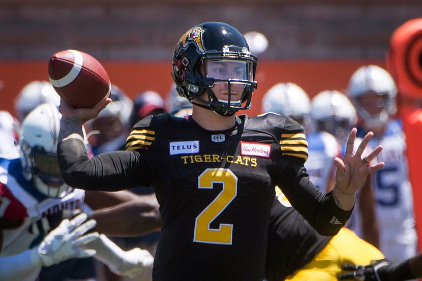Hamilton Tiger-Cats quarterback Johnny Manziel throws during the first half against the...