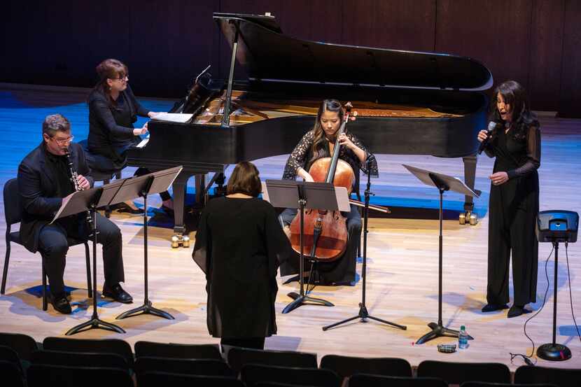 Conductor Jennifer Waldenmaier Harper, leads the world premiere of 'Quartet for Heather' by...