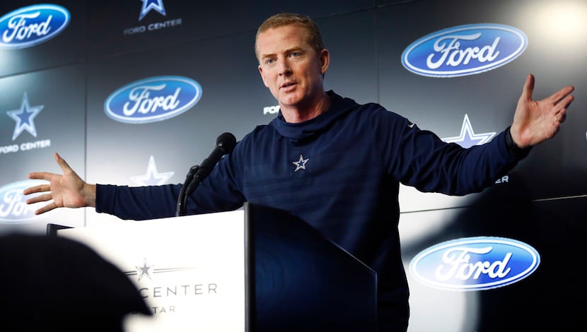 Cowboys head coach Jason Garrett speaks during his season-ending press conference at The...