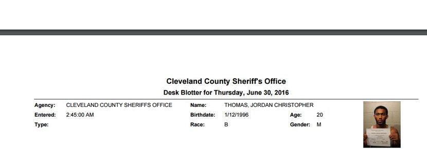 Cleveland County Sheriff's Office arrest record
