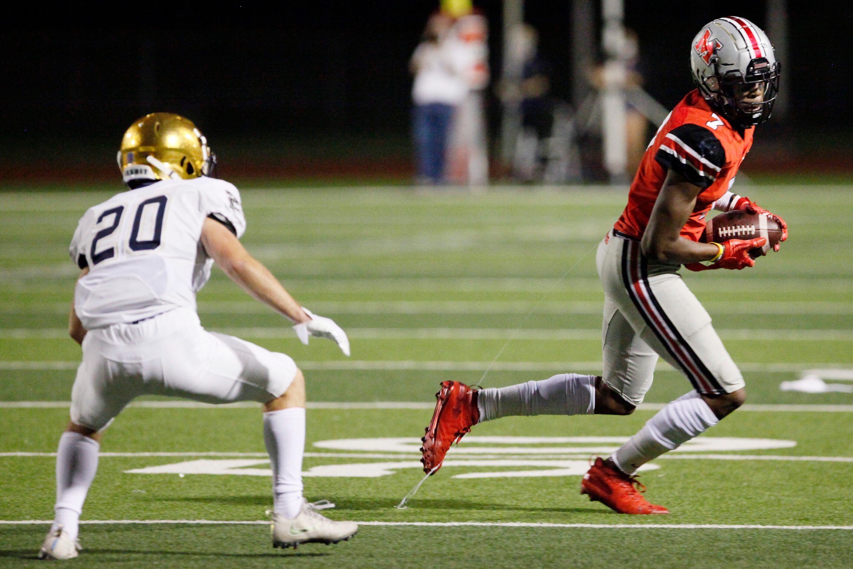 Flower Mound Marcus senior wide receiver J. Michael Sturdivant (7) runs after a catch while...