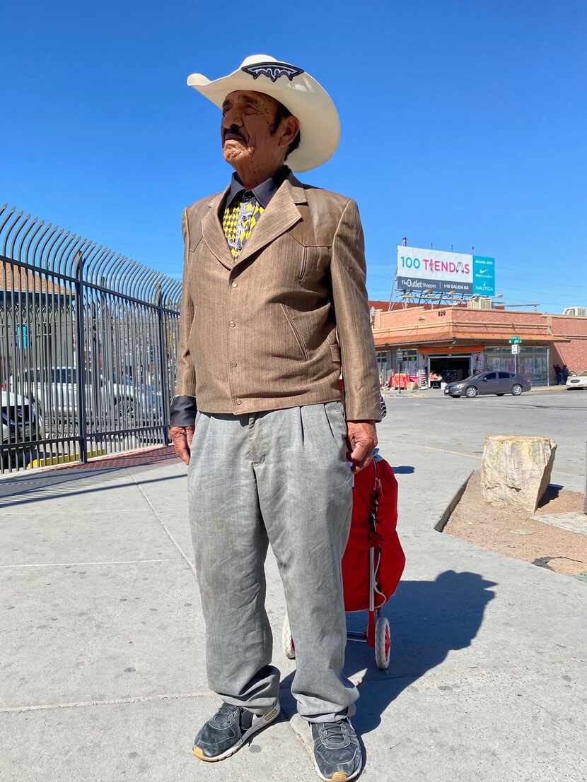 Leonardo Alvarado, 87, a singer-songwriter, crosses back to Ciudad Juarez in Mexico. He-s...