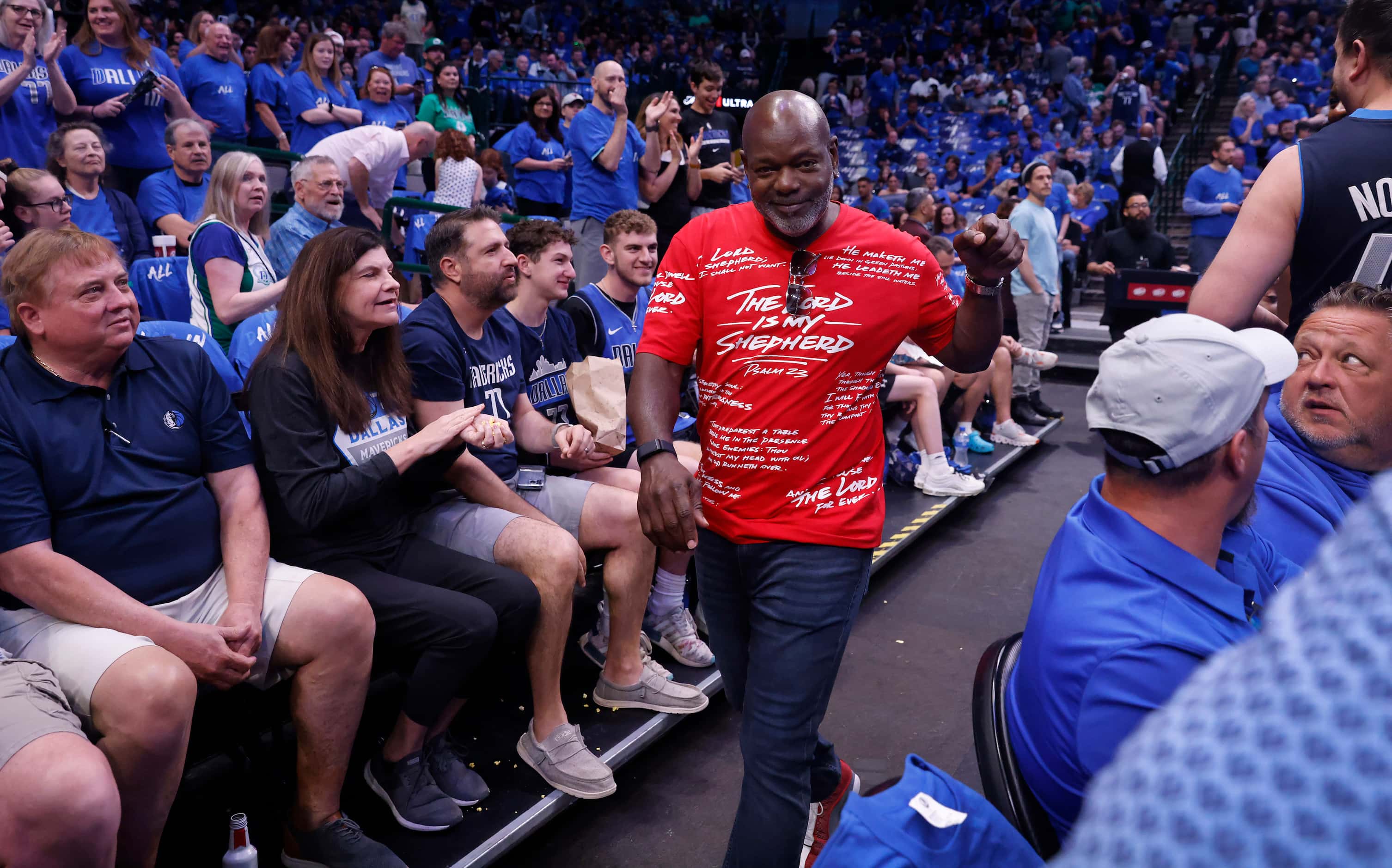 Dallas Cowboys Hall of Fame running back arrives for the Dallas Mavericks playoff game...