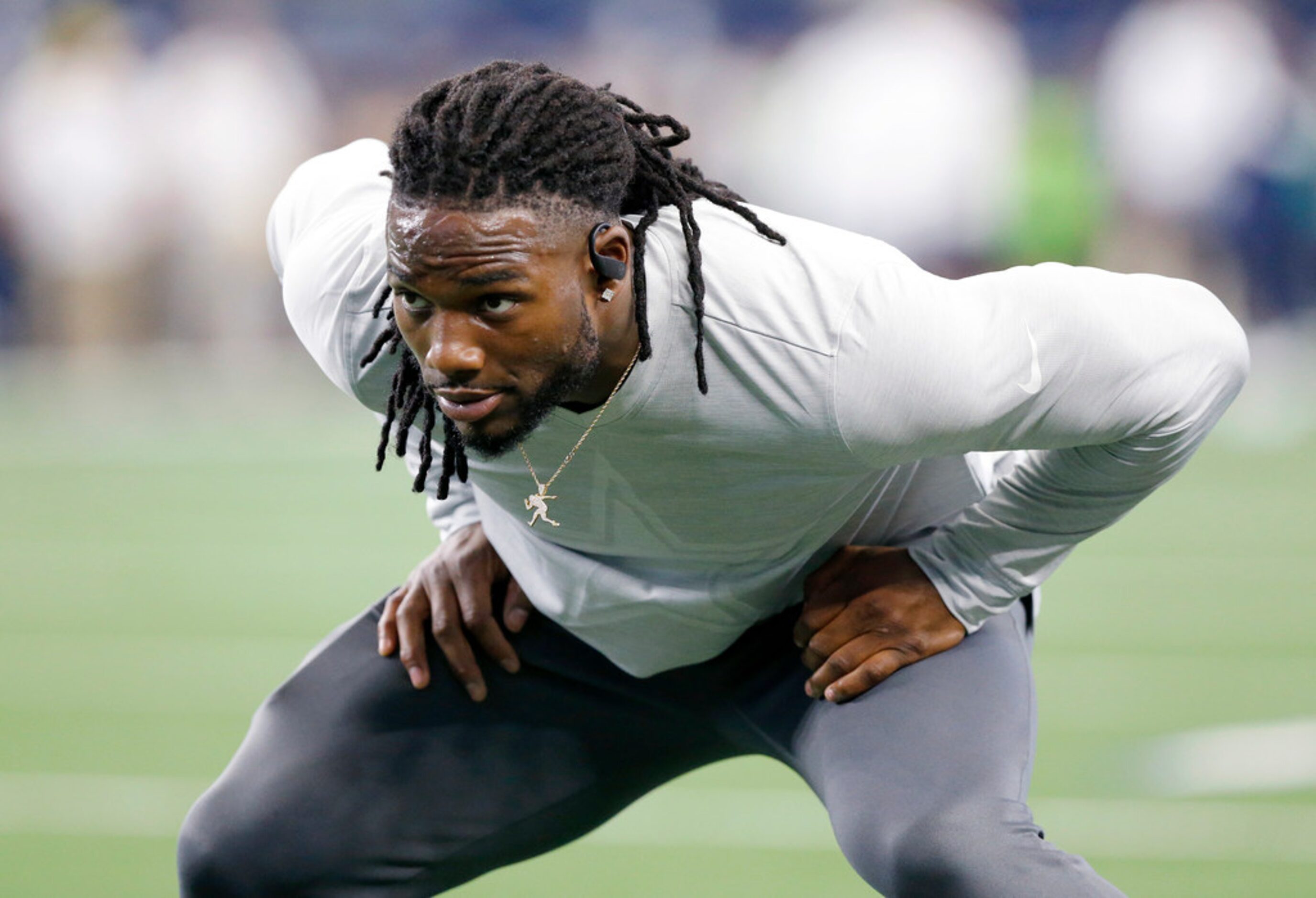 Dallas Cowboys middle linebacker Jaylon Smith (54) stretches during pregame warmups at AT&T...