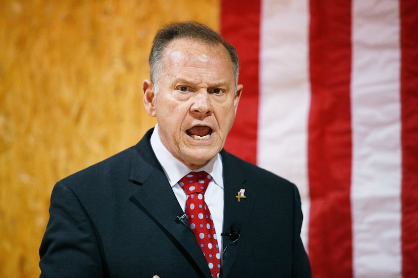 Former Alabama chief justice and U.S. Senate candidate Roy Moore speaks at a campaign rally...