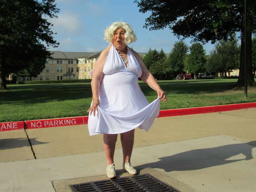 Carol Shunk re-creates Marilyn Monroe’s famous stance over a blowing grate.