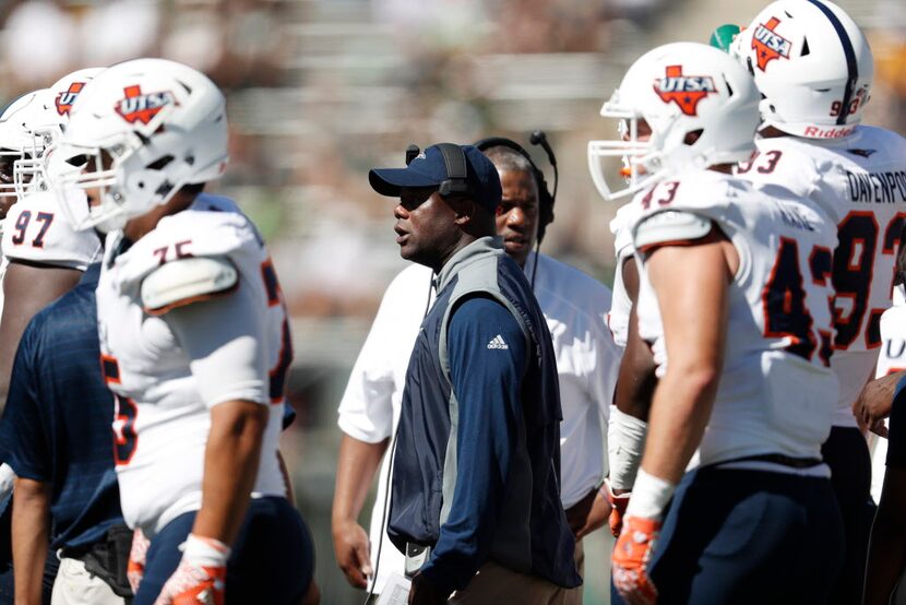 UTSA Roadrunners head coach Frank Wilson in the first half of an NCAA college football game...