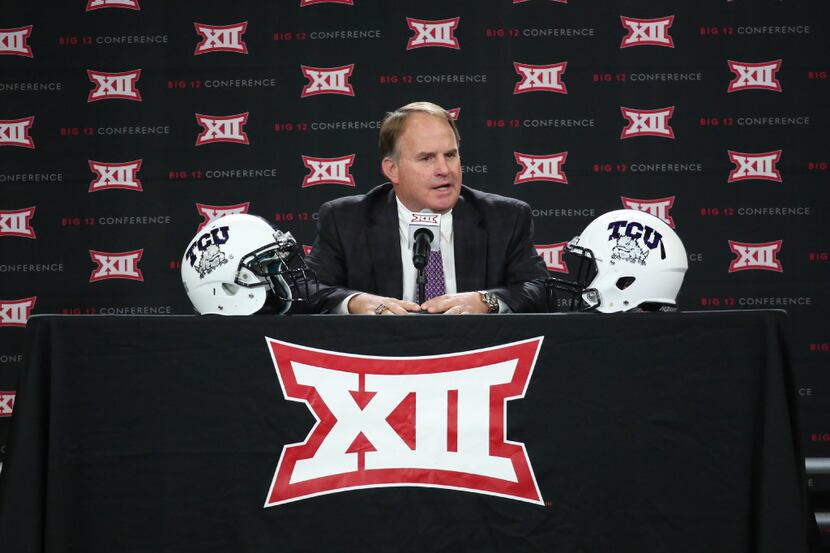 TCU head coach Gary Patterson speaks during a press conference at the Big 12 Football Media...