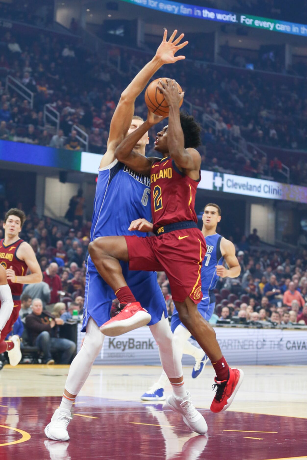 Cleveland Cavaliers' Collin Sexton goes up to shoot against Dallas Mavericks' Kristaps...