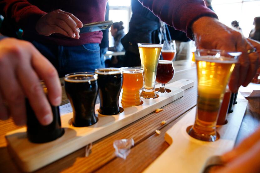 A flight of beer served at TKO Libations in Lewisville on Jan. 13, 2018.  (Nathan...