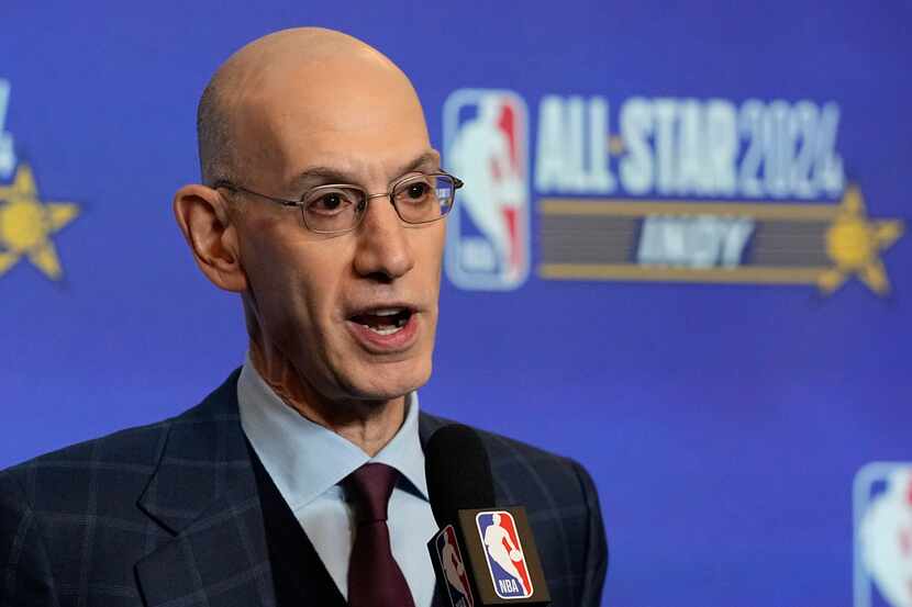 NBA Commissioner Adam Silver speaks during a news conference during the NBA basketball...