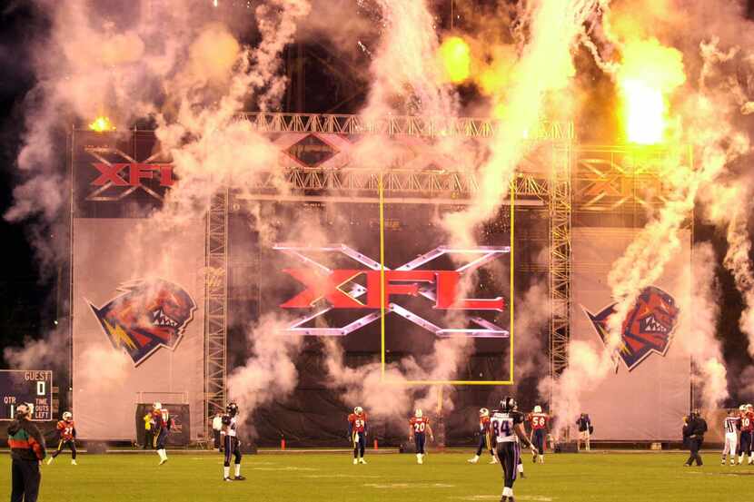 Fireworks explode announcing the start of the XFL season in Orlando, Fla. on Saturday,...