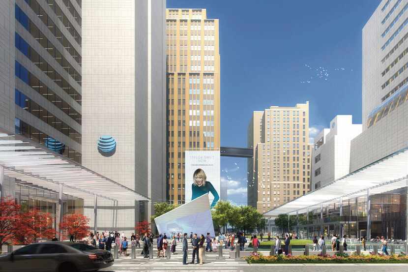 Shown here: a digital rendering of the main plaza in plans for the AT&T corporate...