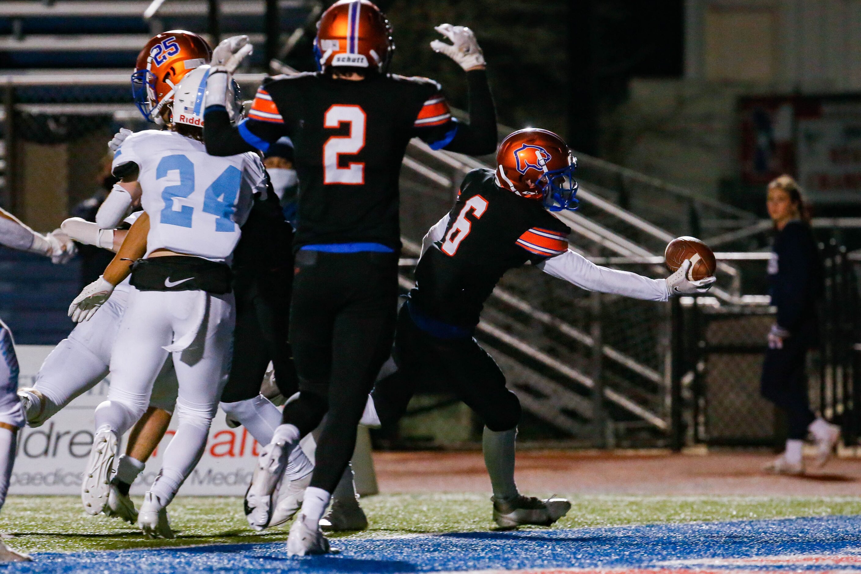 Colleyville Covenant's Caleb Turner (6) breaks the tie before halftime during a TAPPS...