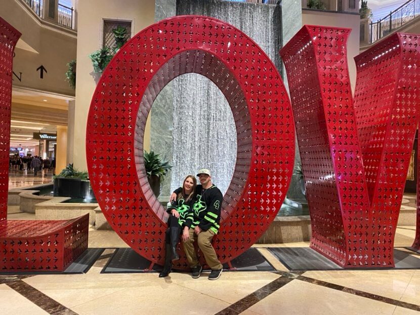 Jaime Ellithorpe and Jacob Taylor photographed after wedding on April 27 in Las Vegas.