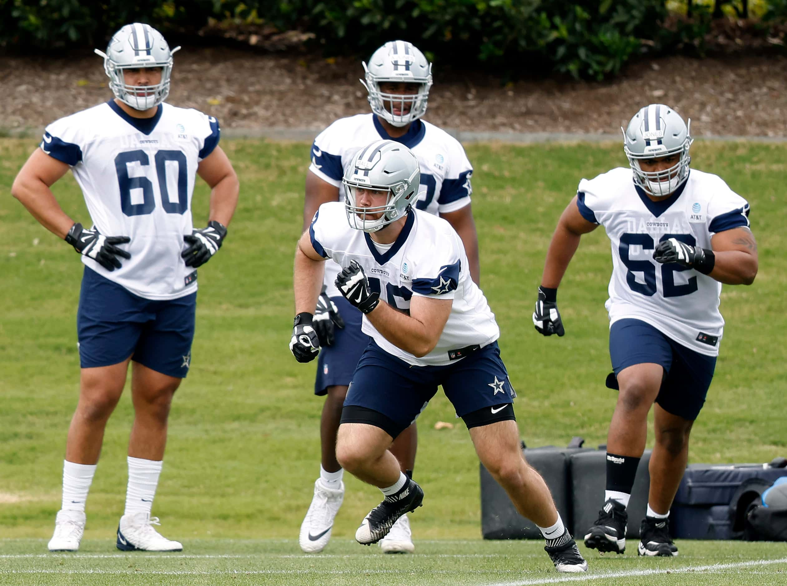 allas Cowboys rookie tackle Josh Ball (76) runs through drills at rookie minicamp at the The...