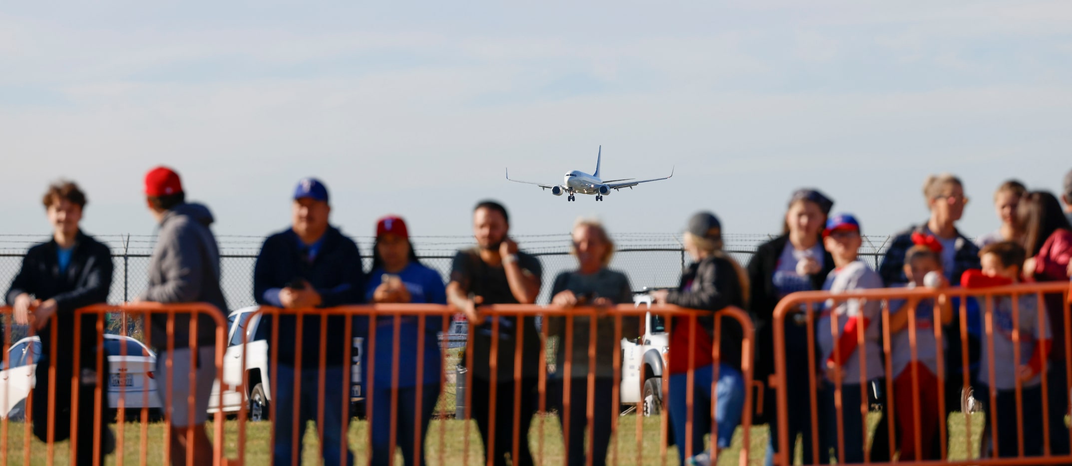 Texas Rangers arrive at Dallas Love Field following their first-ever World Series win, on...