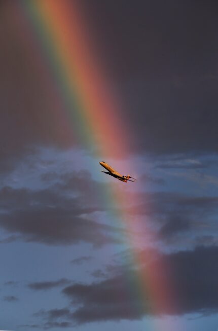 Remnants of Tropical Storm Laura made for a beautiful rainbow at sunset as an American...