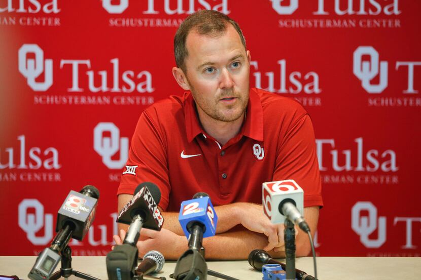 FILE - In this Thursday, May 31, 2018, file photo, Oklahoma head football coach Lincoln...