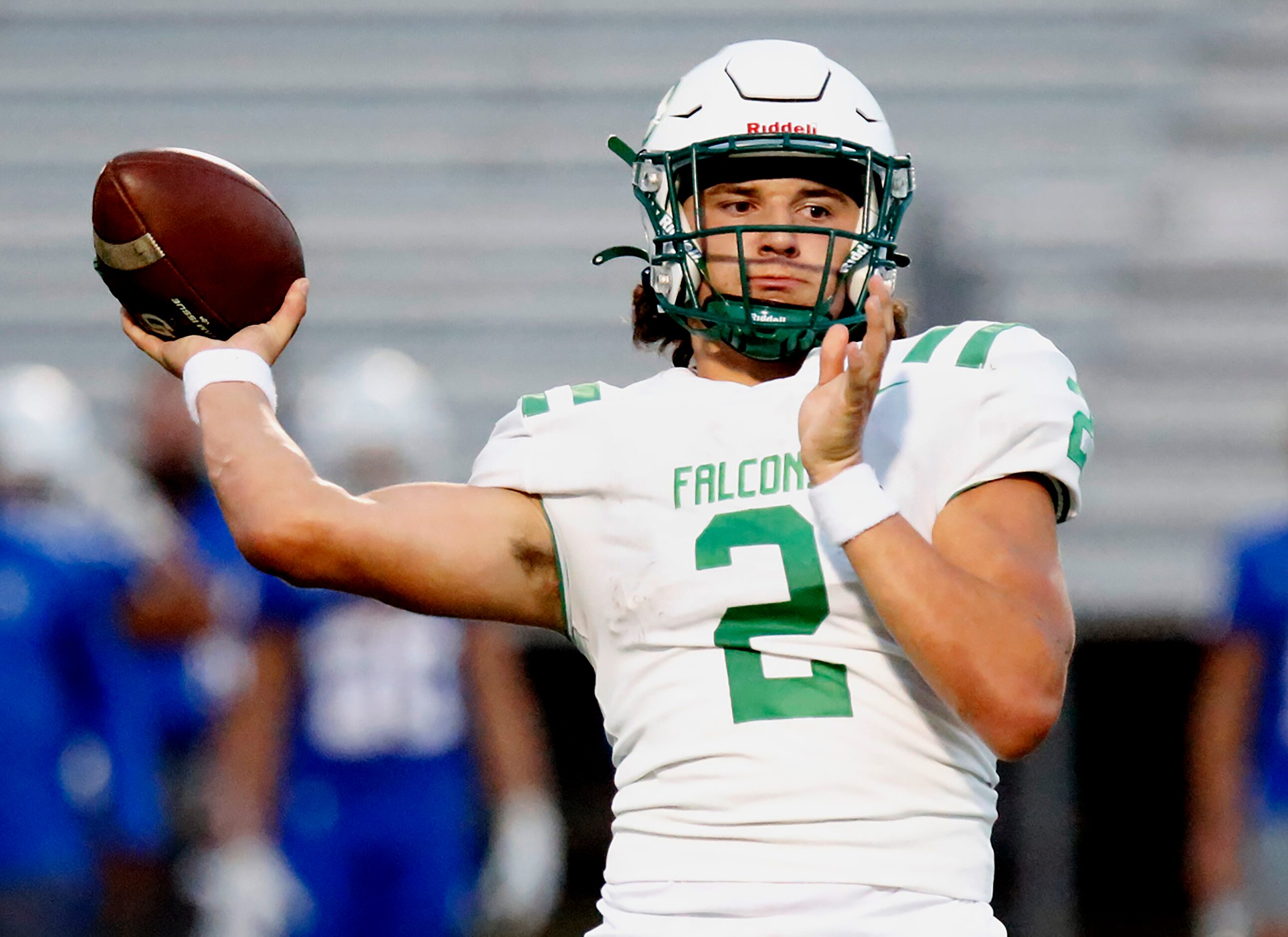 Lake Dallas High School quarterback Brendan Sorsby (2) throws a pass during the first half...