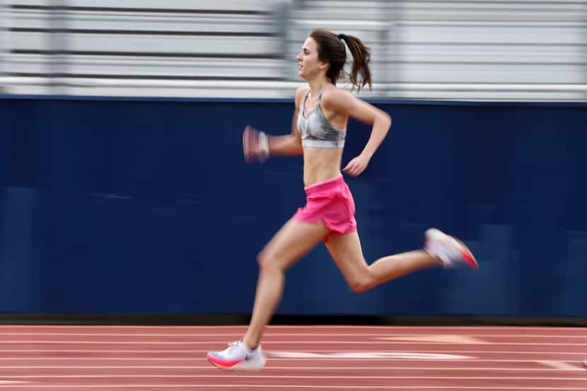 Flower Mound senior long distance runner Natalie Cook, in Flower Mound, Texas on Saturday,...