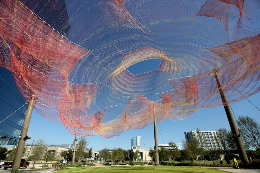 The netting sculpture at the new Kaleidoscope Park in Frisco.