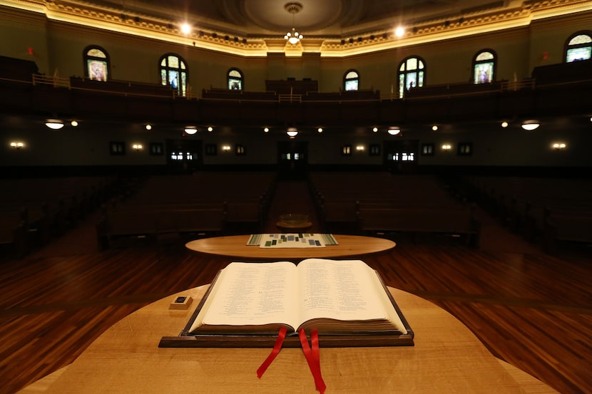 A Bible sits open on the chancel.